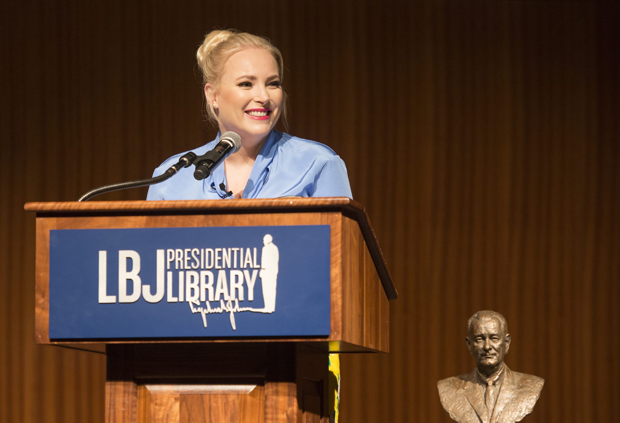 Meghan McCain accepts the LBJ Liberty & Justice for All Award on her father's behalf. LBJ Library photo by Jay Godwin.