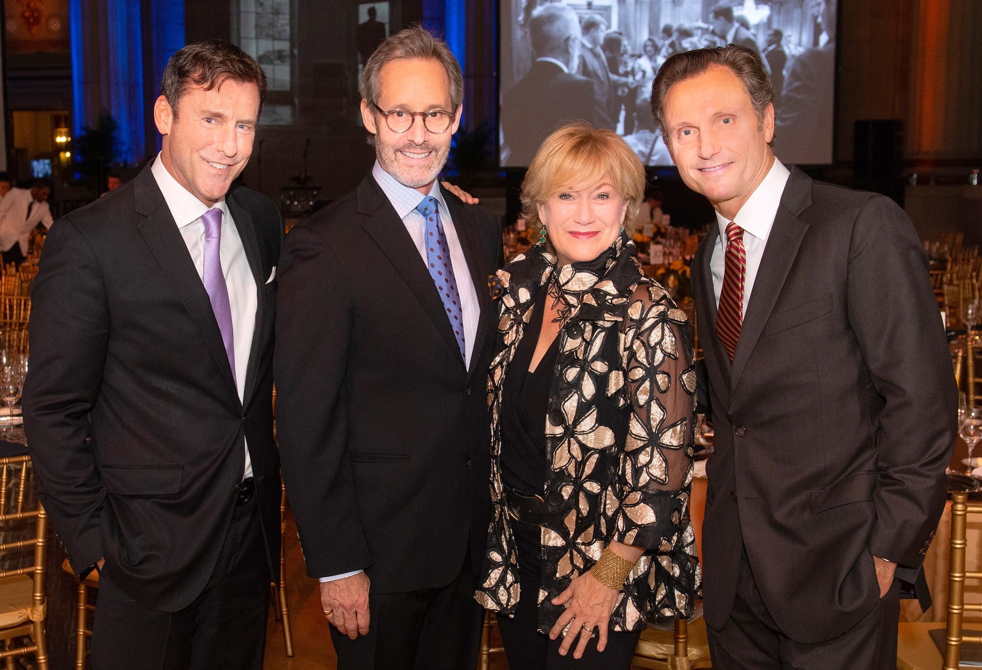 Mark K. Updegrove, president and CEO of the LBJ Foundation, Michel Gill, Jayne Atkinson, and Tony Goldwyn. LBJ Foundation photo by Daniel Swartz, 2019.